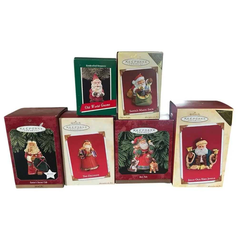 Lot of 6 Hallmark St. Nick Santa Claus Theme Ornaments Variety in Box Christmas